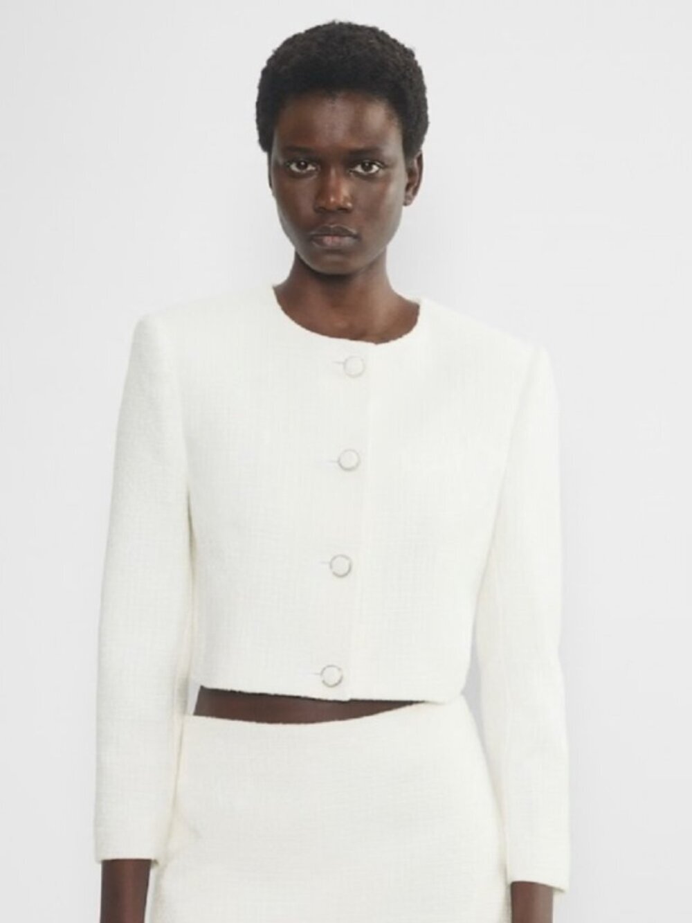 Aritzia Babaton Acquire Jacket Tweed Tailored Button Down Blazer White Medium